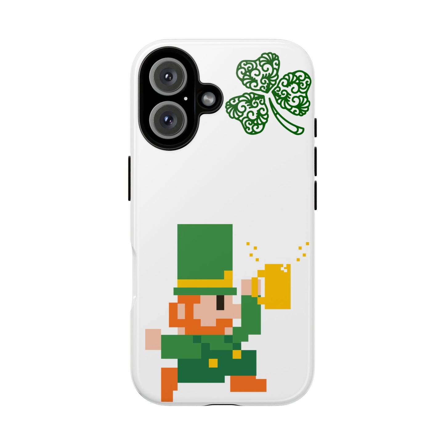 St. Patrick’s Pixel Leprechaun Phone Case — Cute Retro Gaming Clover Design