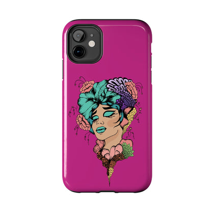 Floral Muse Tough Phone Case — Bold Pink Artistic Portrait Phone Cover