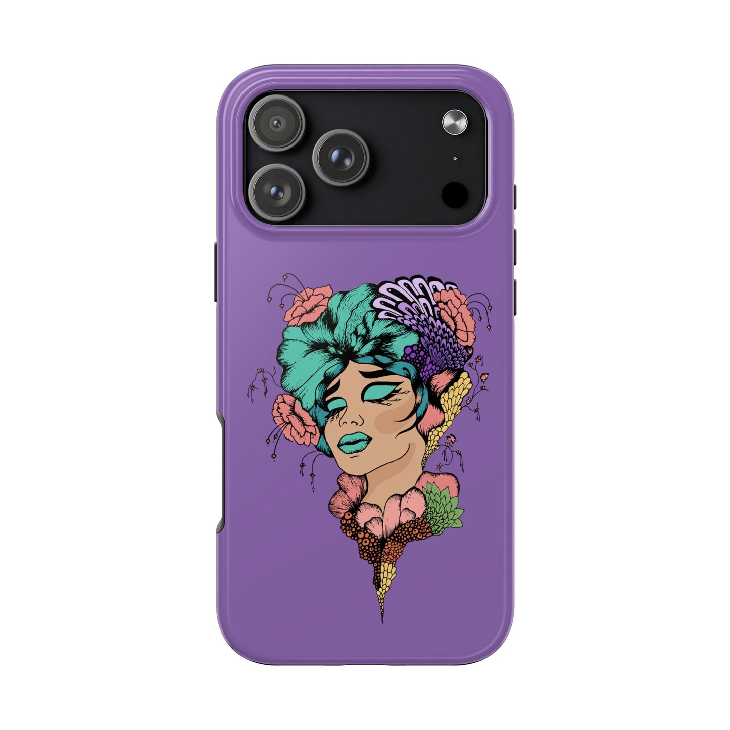 Floral Dreamer Tough Phone Case — Purple Artistic Woman Illustration, Protective iPhone Cover