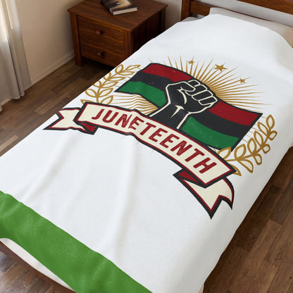 Juneteenth Velveteen Plush Blanket — Afrocentric Fist & Pan-African Flag Design