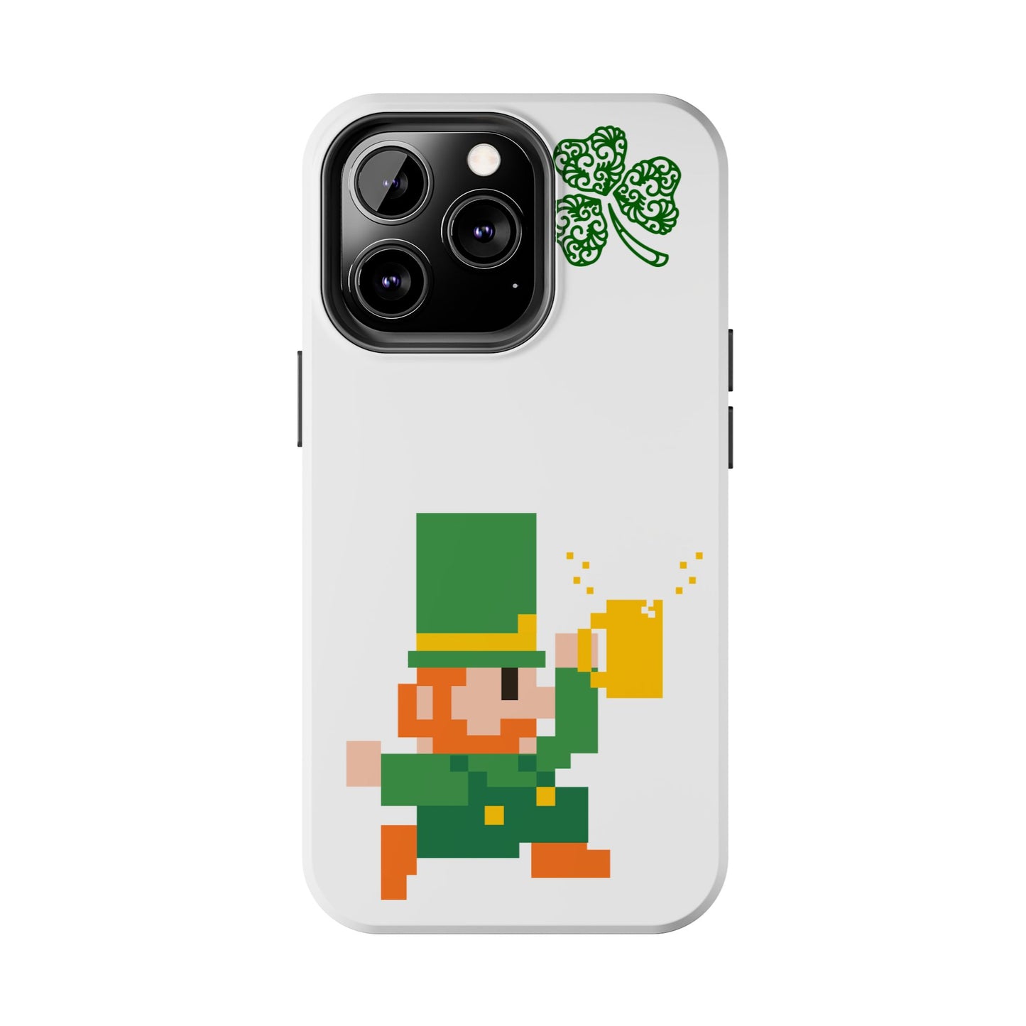 St. Patrick's Pixel Leprechaun Tough Phone Case — Shamrock & Beer Mug