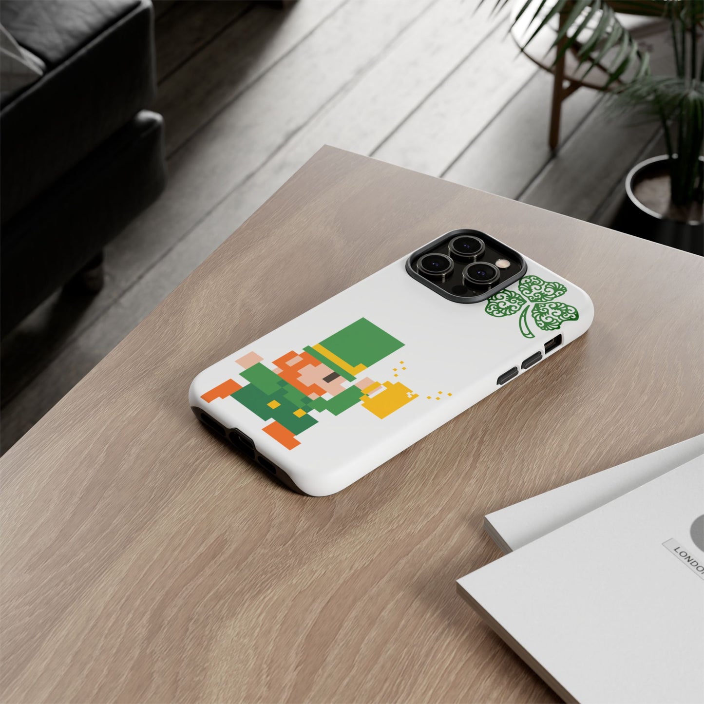 St. Patrick’s Pixel Leprechaun Phone Case — Cute Retro Gaming Clover Design