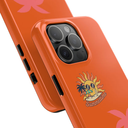 Summertime Palm Tough Phone Case — Retro Sun & Pink Palm Tropical Protective Cover