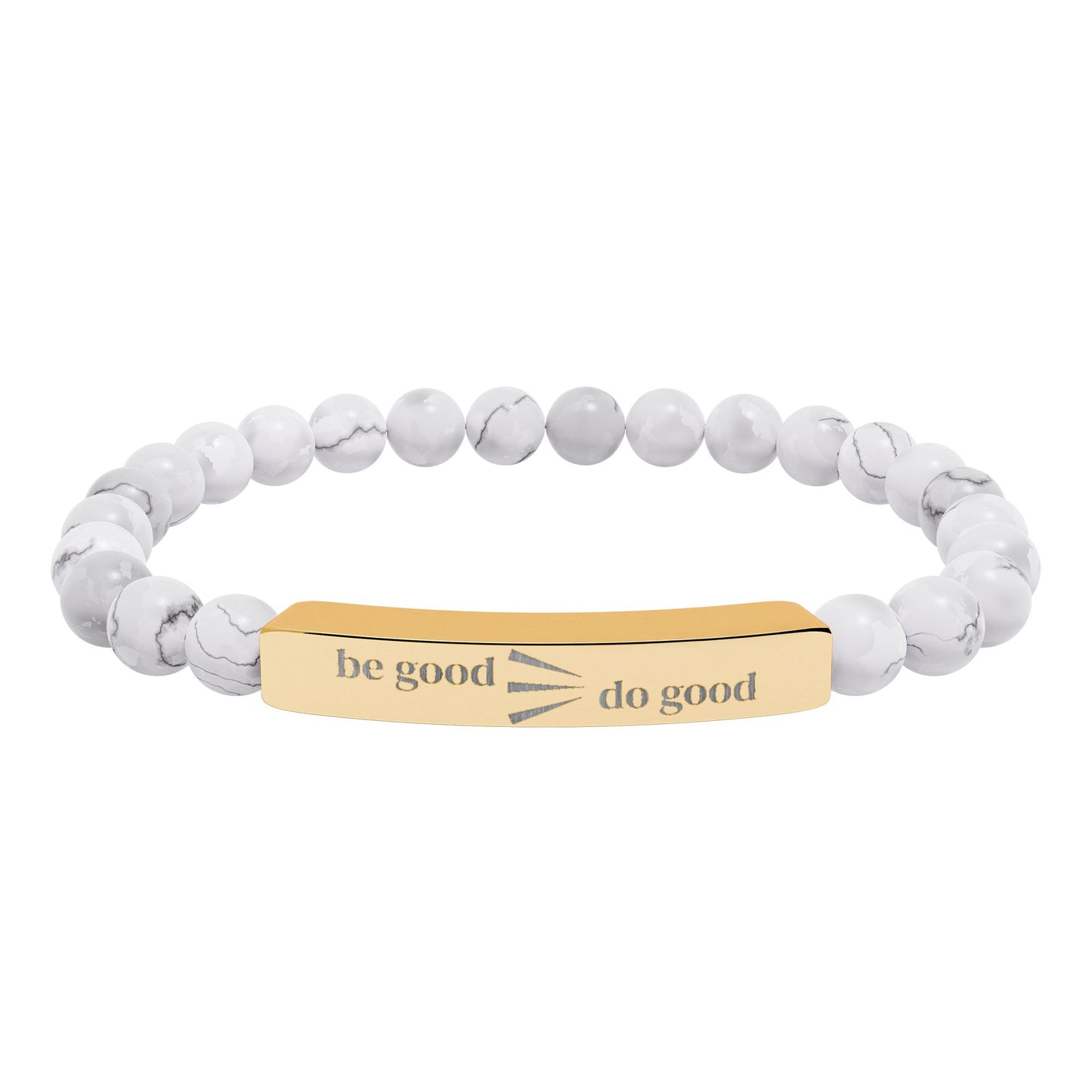 Engraved Natural Stone Stretch Bracelet — Personalized Bar Bead Bracelet