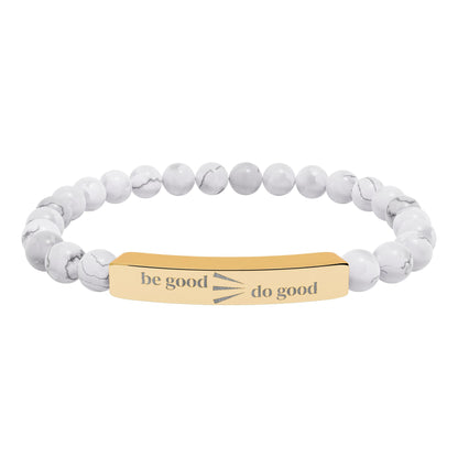 Engraved Natural Stone Stretch Bracelet — Personalized Bar Bead Bracelet