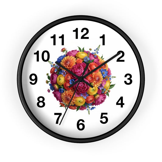 Floral Bouquet Wall Clock — Colorful Round Flower Clock for Home Décor
