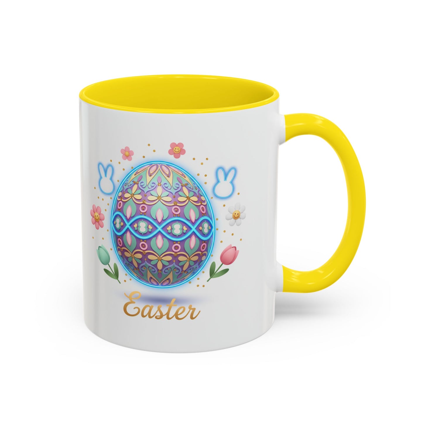 Easter Egg Accent Coffee Mug — Colorful Floral Bunny Design (11/15oz)