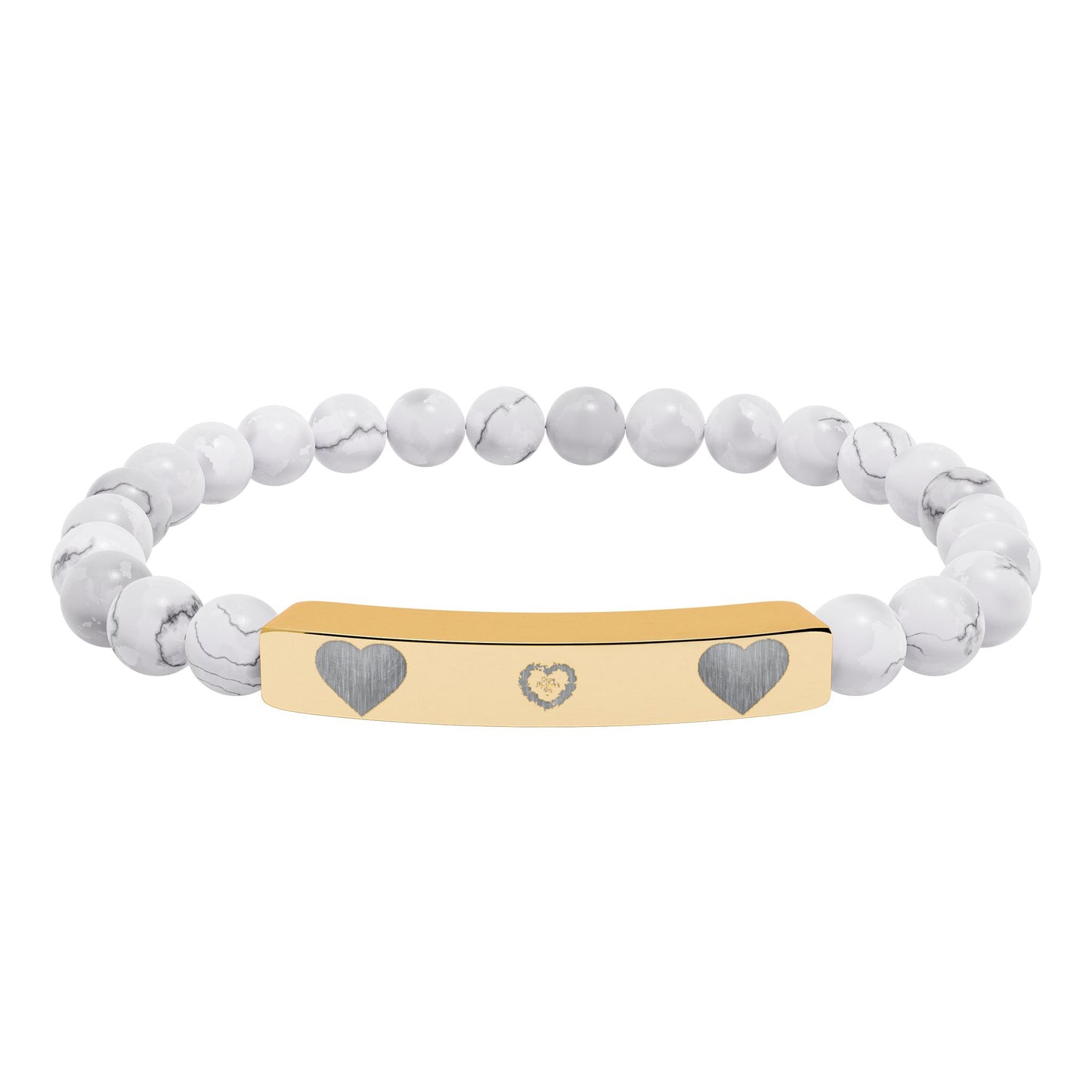 Engravable Natural Stone Stretch Bracelet — Heart Bar Beaded Bracelet