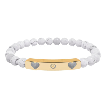 Engravable Natural Stone Stretch Bracelet — Heart Bar Beaded Bracelet