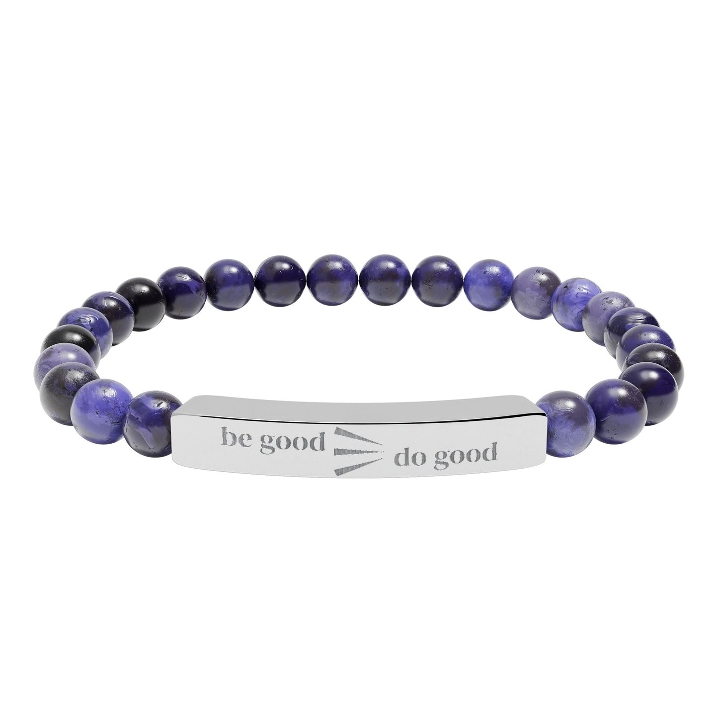 Engraved Natural Stone Stretch Bracelet — Personalized Bar Bead Bracelet