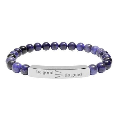 Engraved Natural Stone Stretch Bracelet — Personalized Bar Bead Bracelet