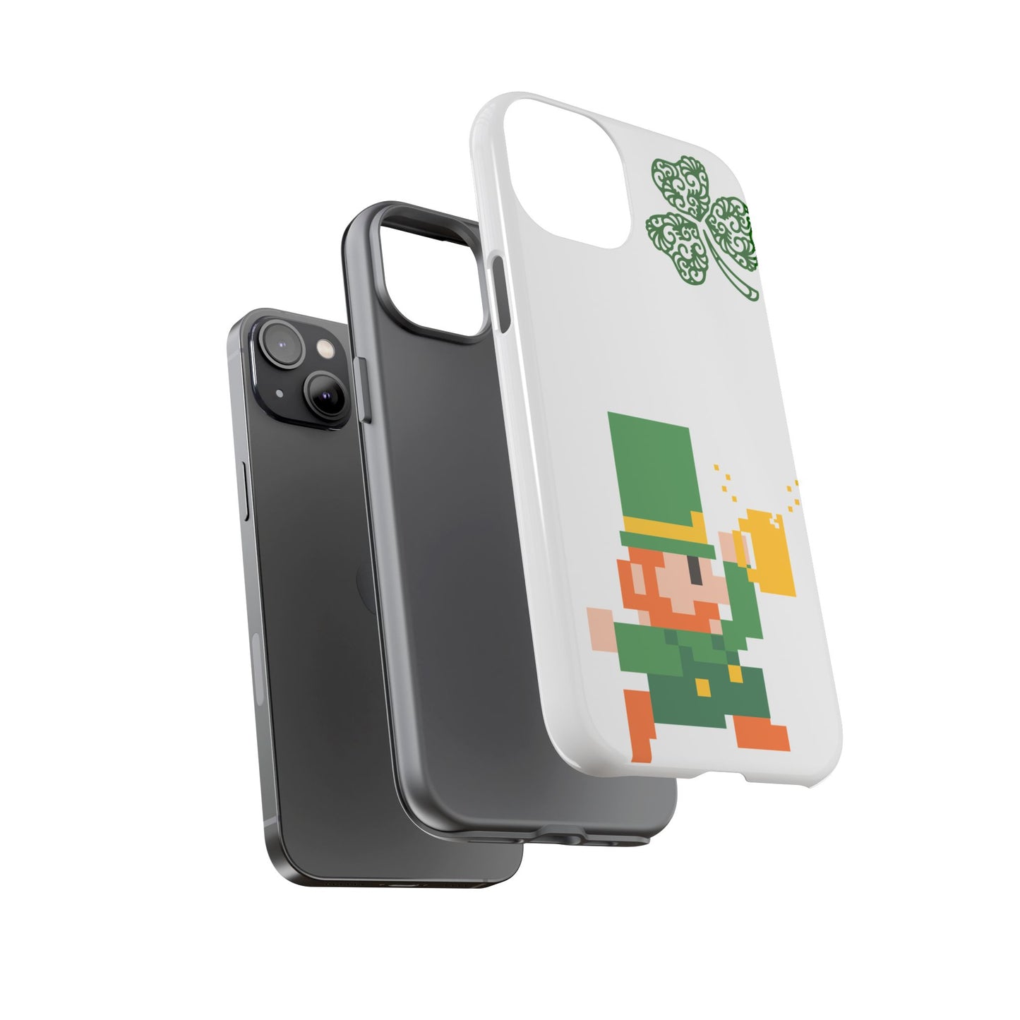 St. Patrick’s Pixel Leprechaun Phone Case — Cute Retro Gaming Clover Design
