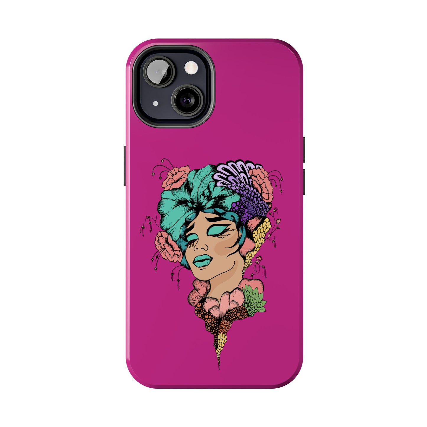 Floral Muse Tough Phone Case — Bold Pink Artistic Portrait Phone Cover