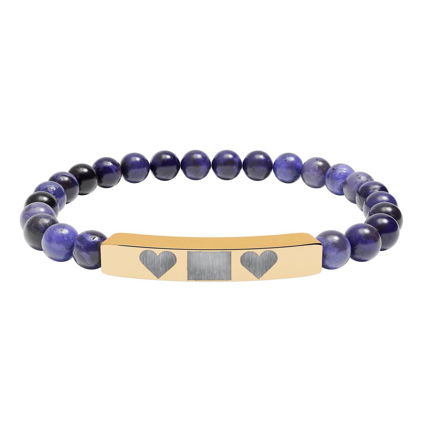 Engravable Natural Stone Bar Bracelet — Personalized Heart Stretch Bead Bracelet I LOVE YOU MOM WITH HEARTS