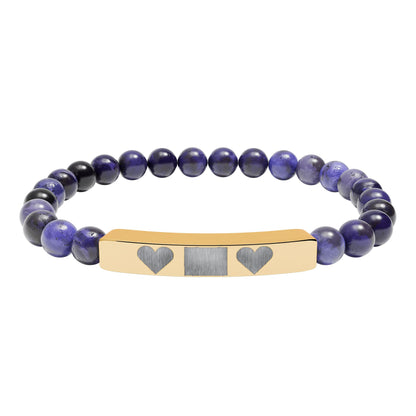 Engravable Natural Stone Bar Bracelet — Personalized Heart Stretch Bead Bracelet I LOVE YOU MOM WITH HEARTS