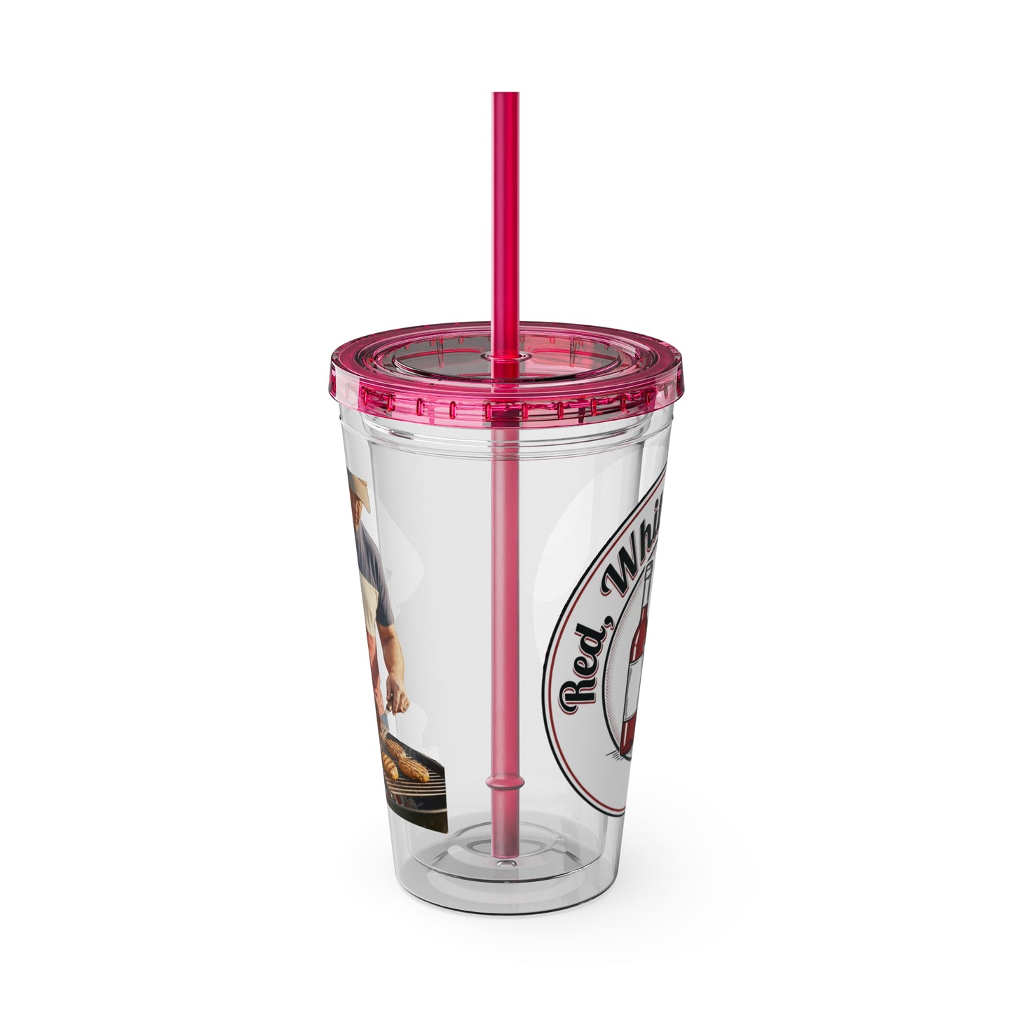 16oz Sunsplash Tumbler with Straw — Beach BBQ Graphic Travel Cup
