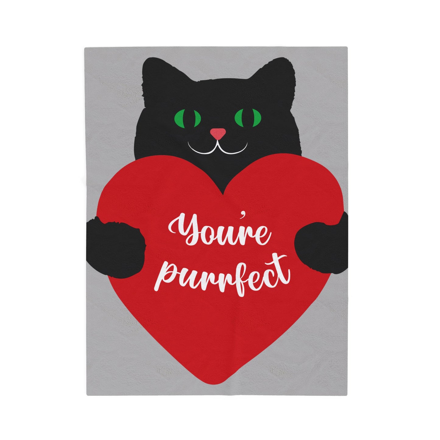 Plush Blanket - "You're Purrfect" Black Cat Heart Throw