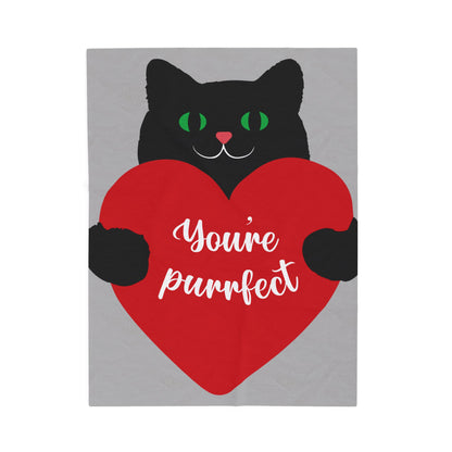 Plush Blanket - "You're Purrfect" Black Cat Heart Throw