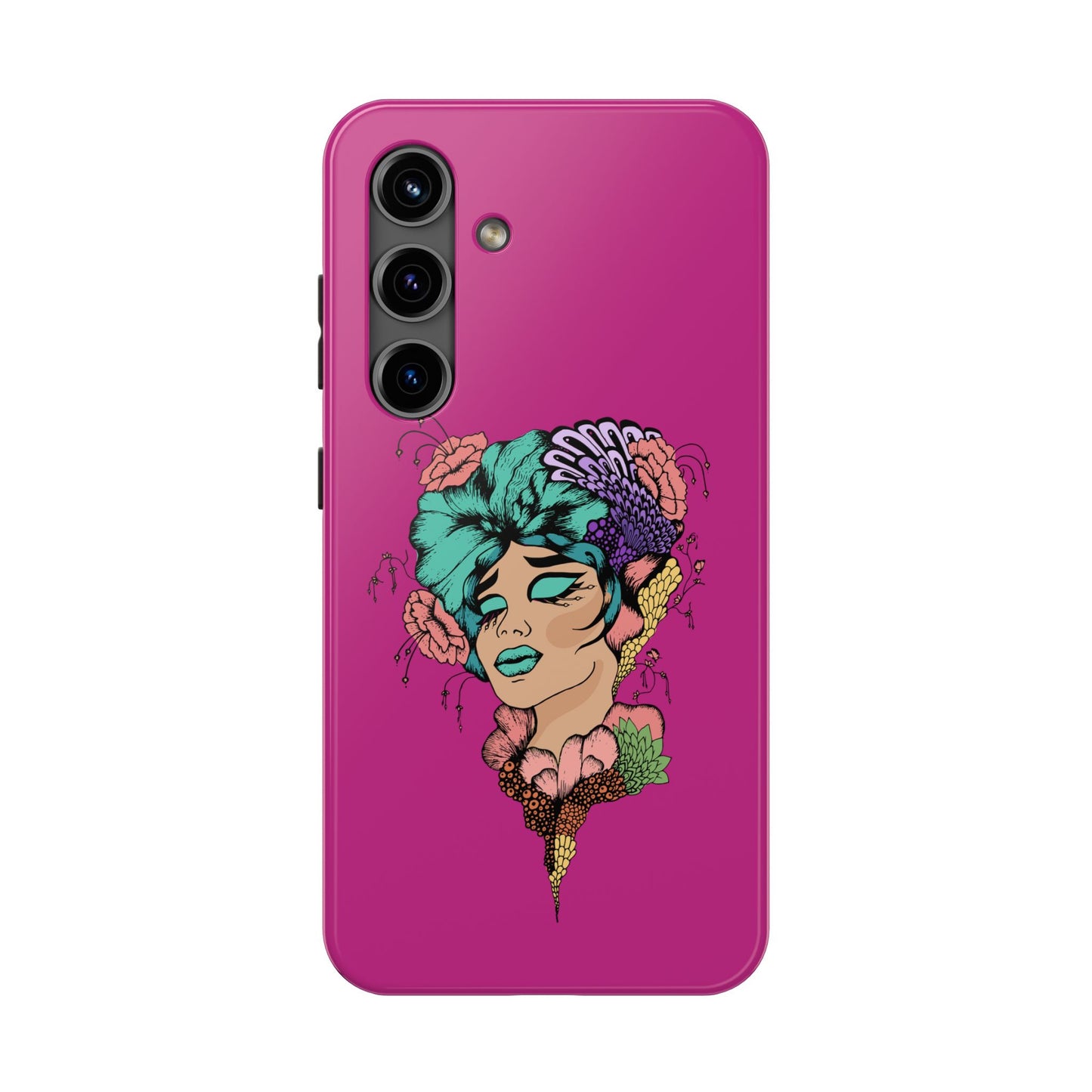 Floral Muse Tough Phone Case — Bold Pink Artistic Portrait Phone Cover