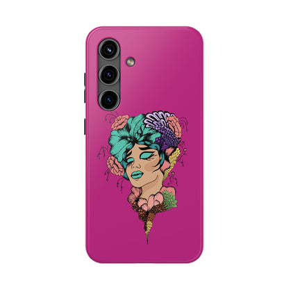Floral Muse Tough Phone Case — Bold Pink Artistic Portrait Phone Cover