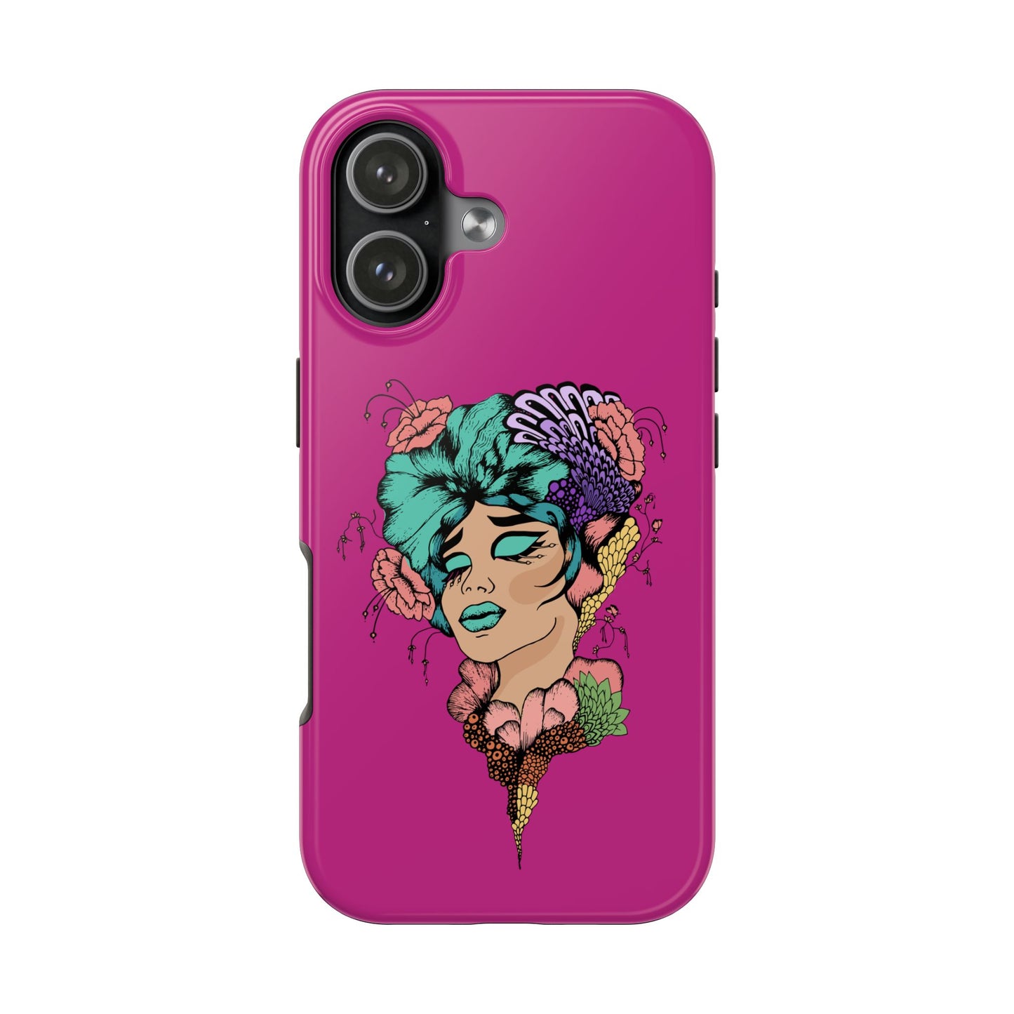 Floral Muse Tough Phone Case — Bold Pink Artistic Portrait Phone Cover