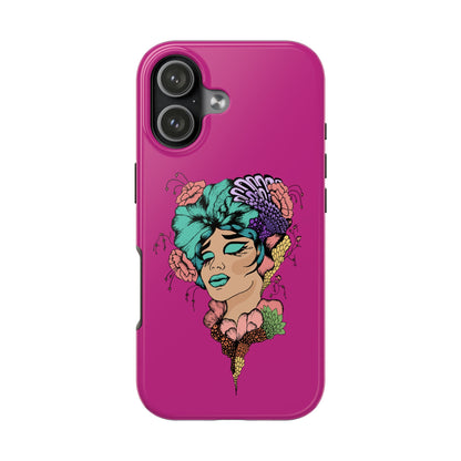 Floral Muse Tough Phone Case — Bold Pink Artistic Portrait Phone Cover