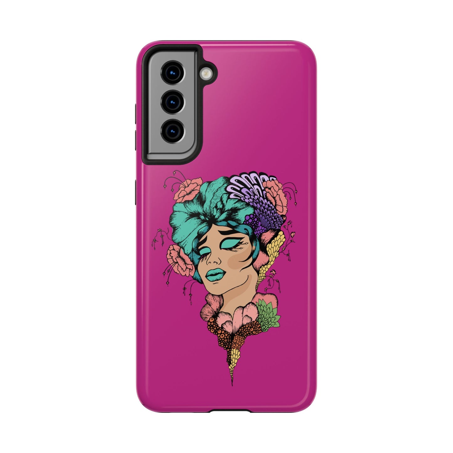 Floral Muse Tough Phone Case — Bold Pink Artistic Portrait Phone Cover