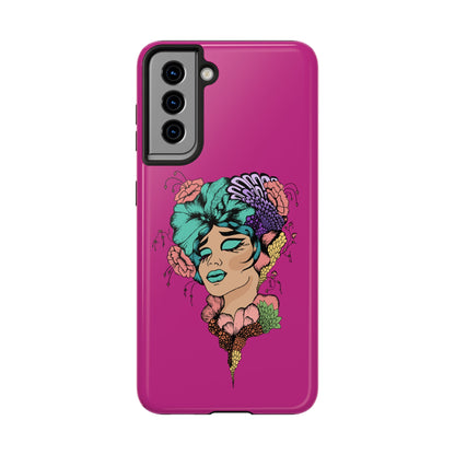 Floral Muse Tough Phone Case — Bold Pink Artistic Portrait Phone Cover