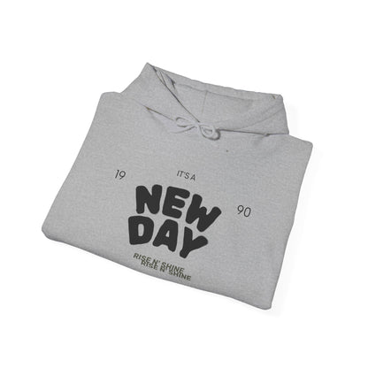 New Day Hoodie — "New Day" Graphic Pullover with Star & Heart Sleeve Accents