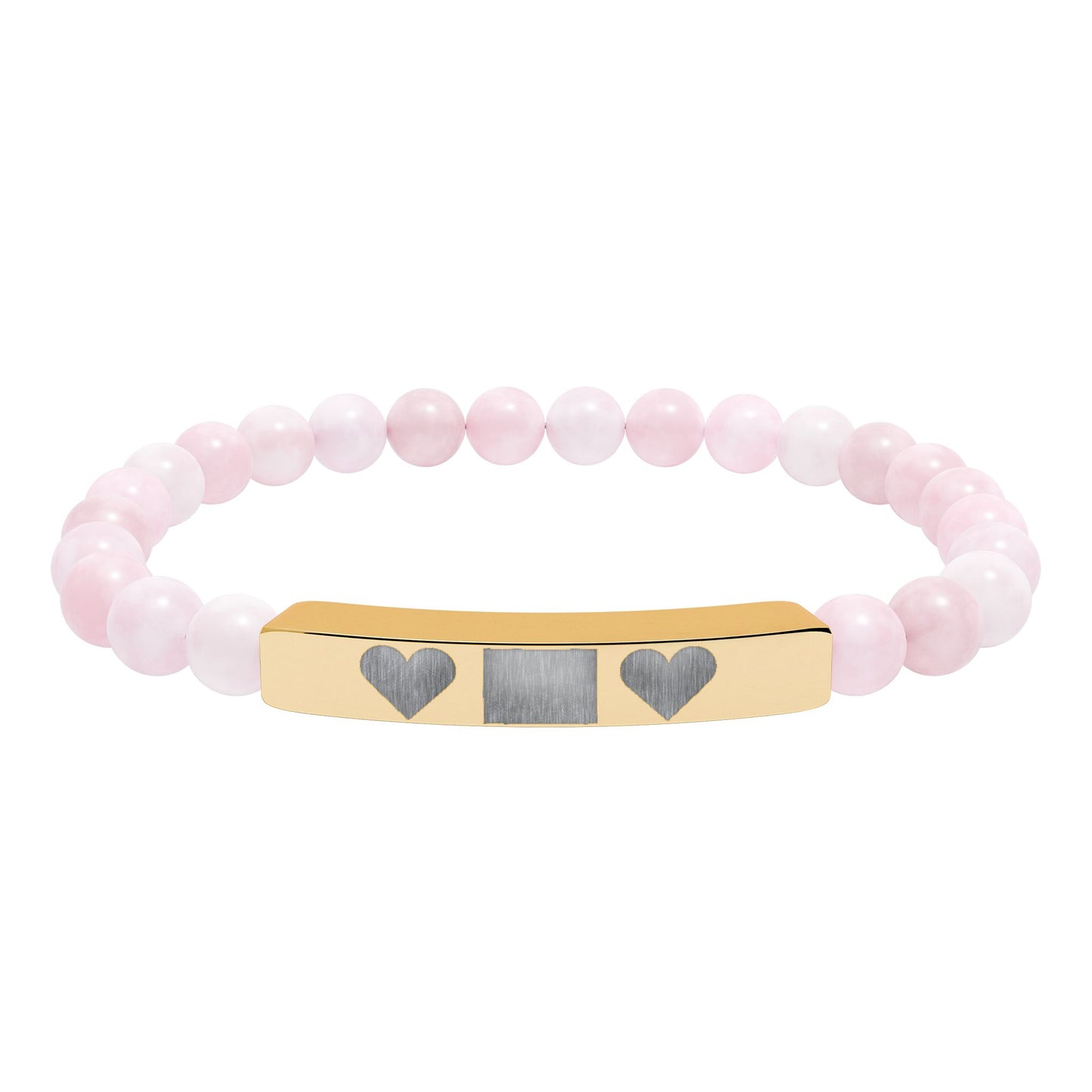 Engravable Natural Stone Bar Bracelet — Personalized Heart Stretch Bead Bracelet I LOVE YOU MOM WITH HEARTS