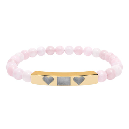 Engravable Natural Stone Bar Bracelet — Personalized Heart Stretch Bead Bracelet I LOVE YOU MOM WITH HEARTS