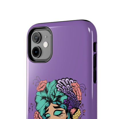 Floral Dreamer Tough Phone Case — Purple Artistic Woman Illustration, Protective iPhone Cover