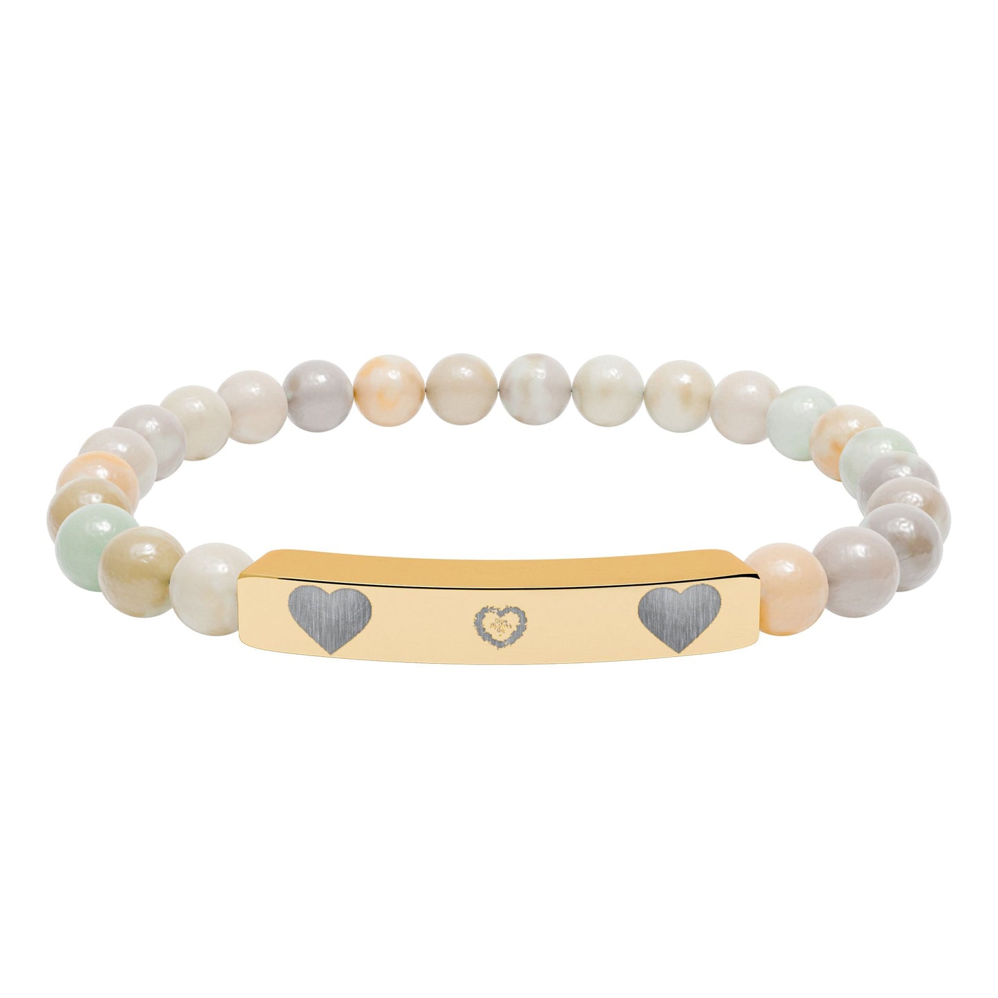 Engravable Natural Stone Stretch Bracelet — Heart Bar Beaded Bracelet