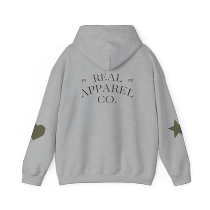 New Day Hoodie — "New Day" Graphic Pullover with Star & Heart Sleeve Accents