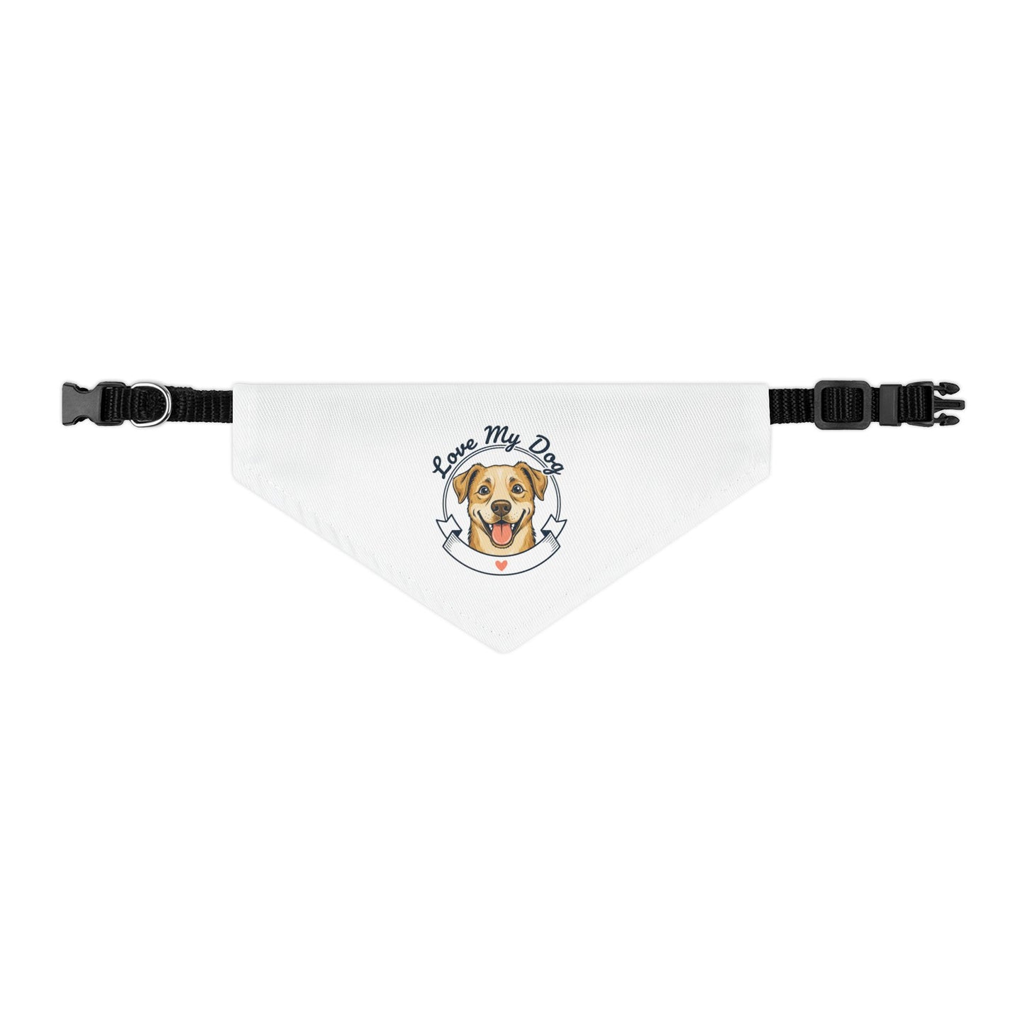 Pet Bandana Collar — "Love My Dog" Cute Dog Portrait Bandana Collar for Dogs, Adjustable Collar Accessory