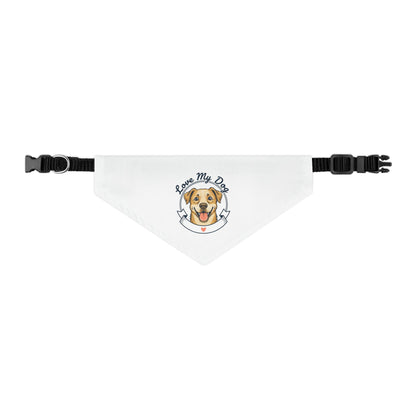 Pet Bandana Collar — "Love My Dog" Cute Dog Portrait Bandana Collar for Dogs, Adjustable Collar Accessory