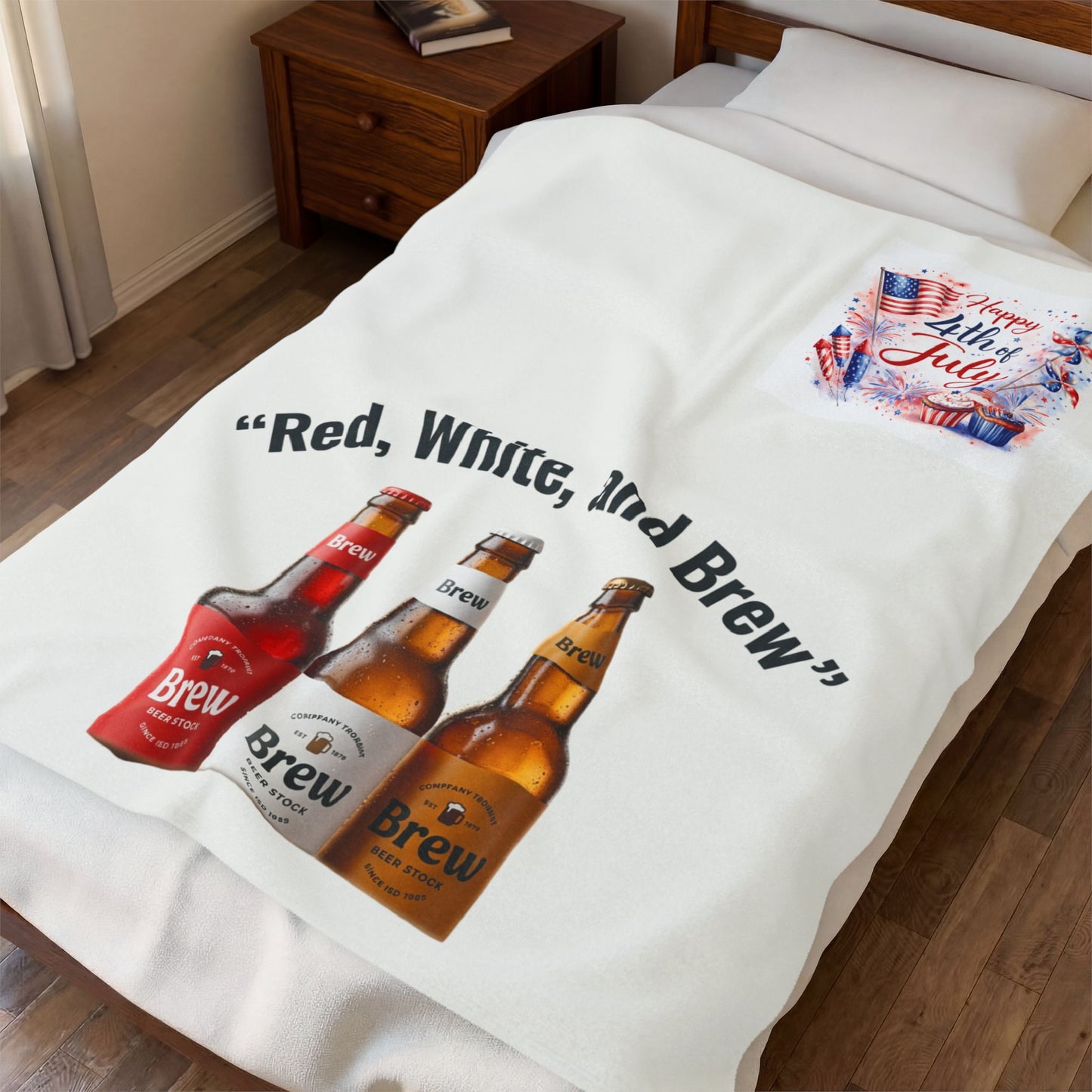 4th of July Velveteen Plush Blanket – "Red, White, and Brew" Beer Design