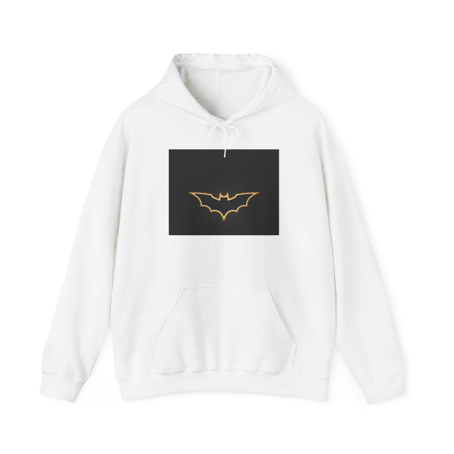 Batman Graphic Hoodie — Gold Bat Emblem Front & Night Vigil Back