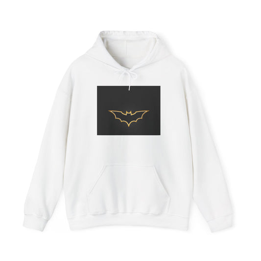 Batman Graphic Hoodie — Gold Bat Emblem Front & Night Vigil Back