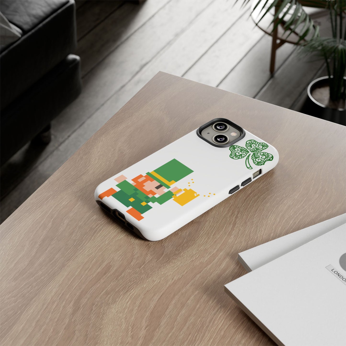 St. Patrick’s Pixel Leprechaun Phone Case — Cute Retro Gaming Clover Design