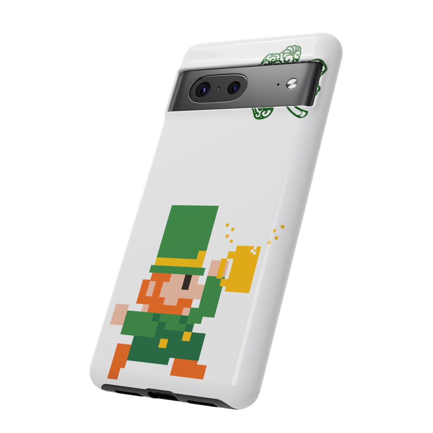 St. Patrick’s Pixel Leprechaun Phone Case — Cute Retro Gaming Clover Design