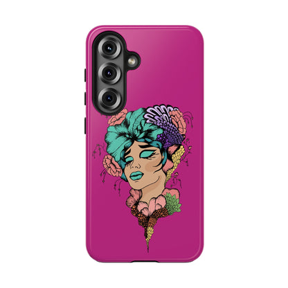 Floral Muse Tough Phone Case — Bold Pink Artistic Portrait Phone Cover
