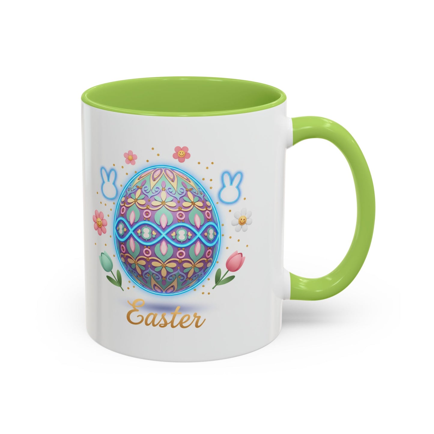 Easter Egg Accent Coffee Mug — Colorful Floral Bunny Design (11/15oz)