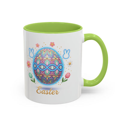 Easter Egg Accent Coffee Mug — Colorful Floral Bunny Design (11/15oz)