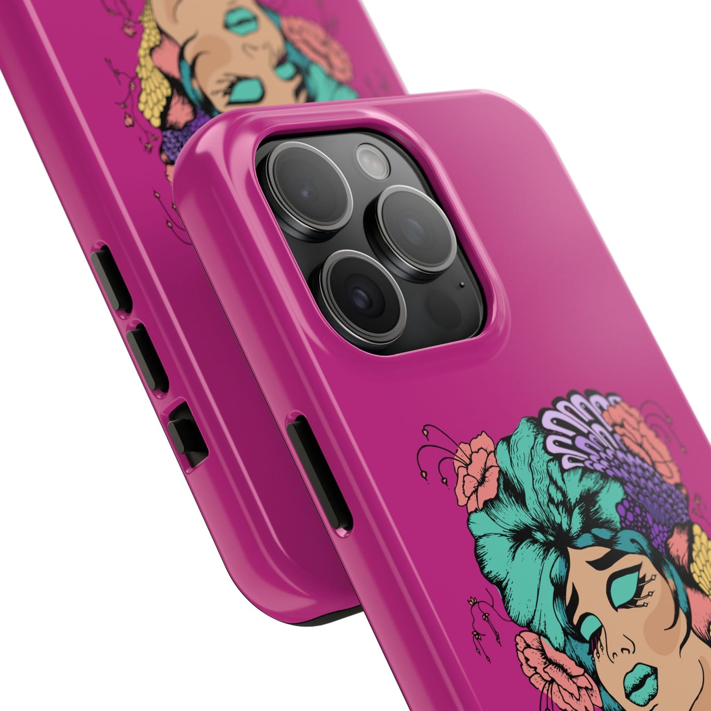Floral Muse Tough Phone Case — Bold Pink Artistic Portrait Phone Cover