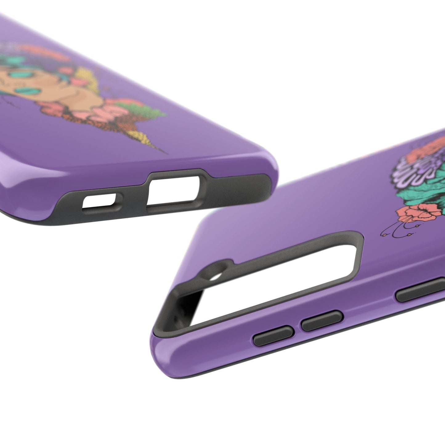 Floral Dreamer Tough Phone Case — Purple Artistic Woman Illustration, Protective iPhone Cover