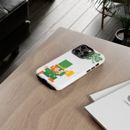 St. Patrick’s Pixel Leprechaun Phone Case — Cute Retro Gaming Clover Design