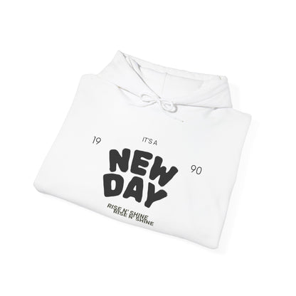 New Day Hoodie — "New Day" Graphic Pullover with Star & Heart Sleeve Accents