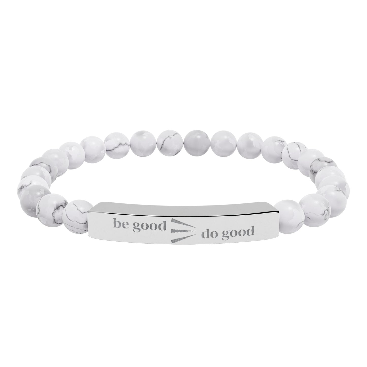 Engraved Natural Stone Stretch Bracelet — Personalized Bar Bead Bracelet