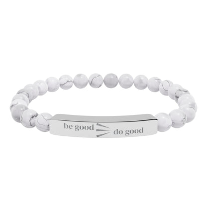Engraved Natural Stone Stretch Bracelet — Personalized Bar Bead Bracelet